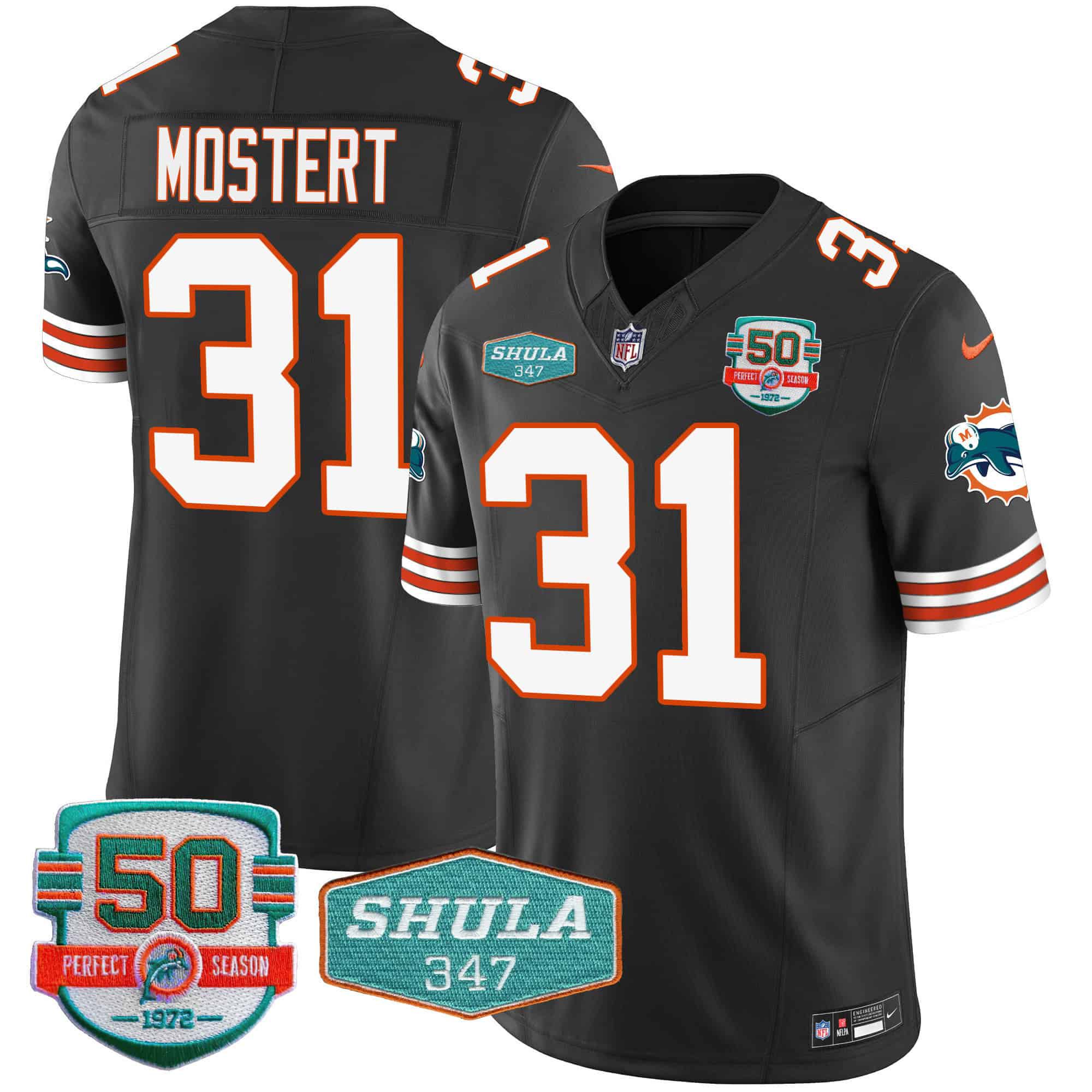 Men Miami Dolphins #31 Mostert Black 2024 Nike Throwback Shula 347 Patch Vapor NFL Jersey style 1->indianapolis colts->NFL Jersey